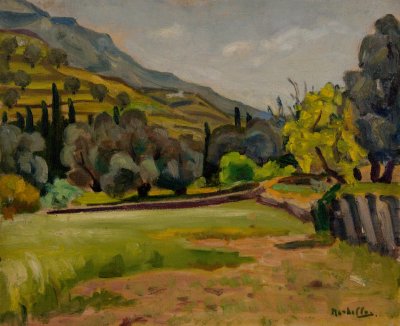 Andros Landscape — Oil painting, Fiberboard, 38.00×46.00cm — Theodoros Markellos